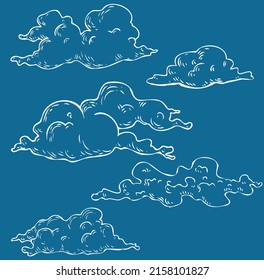 Elements of vintage clouds in graphic style