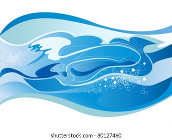 Elements of water in the form of a woman - a mermaid, a fast-swimming