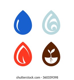 The elements water wind fire earth vector icons