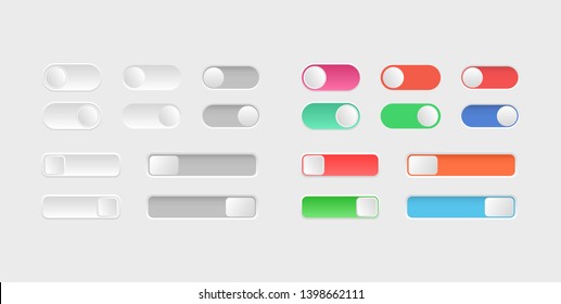 Elements of web design. Toggle switch icons. Collection of on / off buttons. Slider buttons layout.