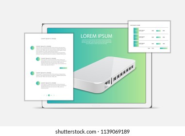 elements of the website of the store with electronics and receiver on the tablet screen