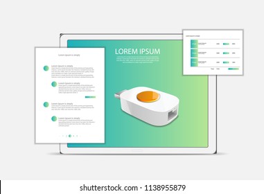 elements of the website of the store with electronics and sensor on the tablet screen