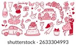 Elements of a Wedding Celebration Illustrated in a Beautiful Red Theme  Vector Graphics