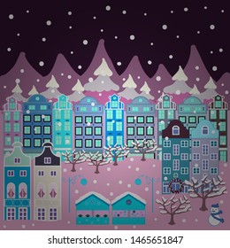 Elementson a blue, neutral and brown colors background. Of a country house in a flat style. Vector illustration.