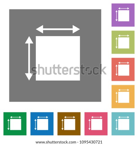 Elemet dimensions flat icons on simple color square backgrounds
