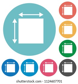 Elemet dimensions flat white icons on round color backgrounds