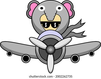 elephan animal costume vector cartoon character riding an airplane