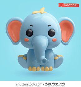 Elephant, 3d render vector cartoon icon