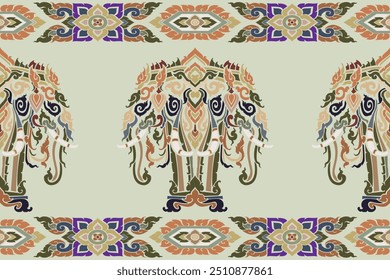 Elephant 3head traditional Thai art color full seamless pattern in damask style motifs suitable for wallpaper, fabric, clothing, tiles and decorative. Find illustration vector .
