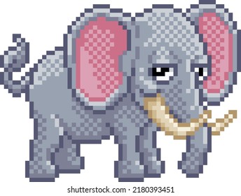 Elephant 8 Bit Pixel Art Safari Animal Retro Arcade Video Game Cartoon Character Sprite