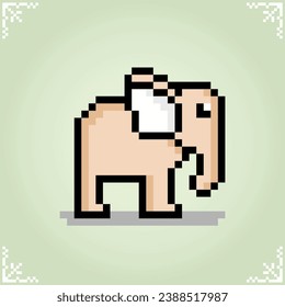 elephant in 8 bit pixel art. Cute animals for game assets in vector illustrations.