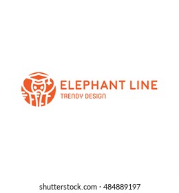 Elephant abstract animal logo in a linear style trendy design illustration modern minimalism flat art