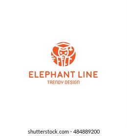 Elephant abstract animal logo in a linear style trendy design illustration modern minimalism flat art