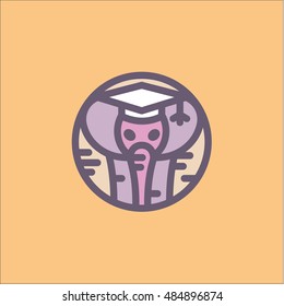 Elephant abstract animal logo in a linear style trendy design illustration modern minimalism flat art