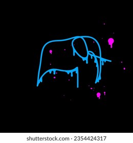 Elephant abstract triangle graffiti art style isolated on a black backgrounds, vector illustration. Print template for bags, t-shirts. 