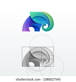 Elephant Abstract Vector Logo Template, Sign or Icon. Drawn with the Help of Golden Ratio. Isolated