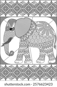 Elephant adult coloring page outline vector