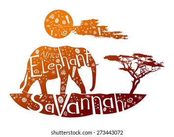Elephant is in Africa. The illustration with background