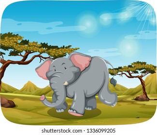 elephant in african scene illustration