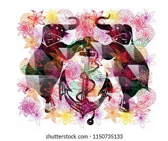 elephant with anchor graphic design vector art