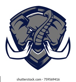 Elephant angry mascot logo with big trunk and tusk