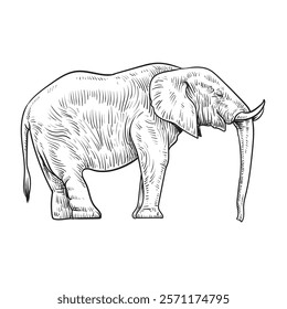 Elephant Animal of Africa Vector illustration Black white Sketch. 