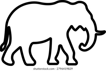 Elephant Animal Black Line Style Vector Icon, Wildlife Mammal Symbol and Nature Safari Outline Graphic Group Featuring Elephant, Pachyderm and Jumbo