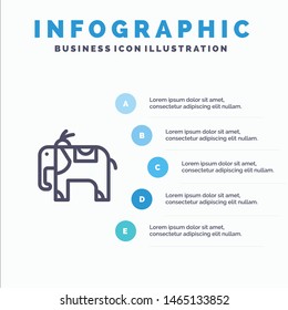 Elephant, Animal Blue Infographics Template 5 Steps. Vector Line Icon template. Vector Icon Template background