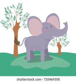 elephant animal caricature in forest landscape background vector illustration