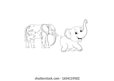 Elephant Animal Cartoon Vector Outline Illustration