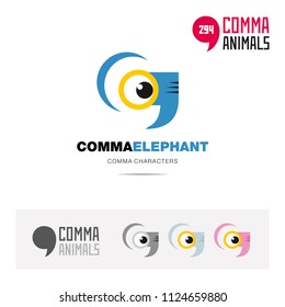 Elephant animal concept icon set and modern brand identity logo template and app symbol based on comma sign