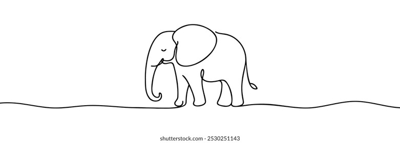 Elephant animal continuous one line drawing vector illustration and world wildlife day single line art design