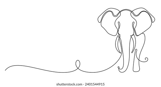 Elephant Animal Line Art. Abstract Line Elephant Outline Doodle Silhouette Hand Drawn Illustration. Elephant Line Art Mascot Curve Symbol Icon Template. One Line Drawing Elephant Animal Image.