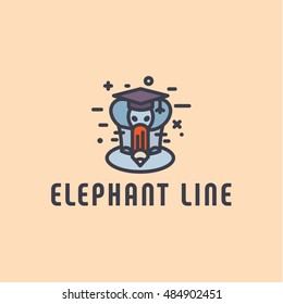 Elephant animal in a linear style cap and a pencil instead of a trunk abstract stylized logo icons art