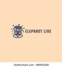 Elephant animal in a linear style cap and a pencil instead of a trunk abstract stylized logo icons art