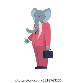 Elephant as Animal Office Employee Wearing Formal Corporate Suit Standing with Briefcase Vector Illustration