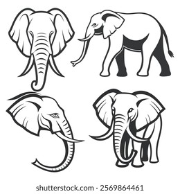 Elephant Animal Silhouettes art vector icon set design 