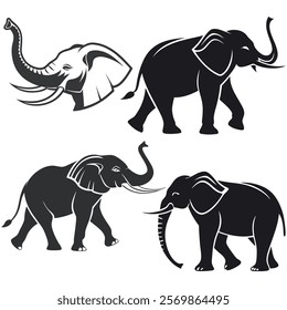 Elephant Animal Silhouettes art vector icon set design 