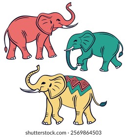 Elephant Animal Silhouettes art vector icon set design 