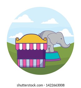 elephant animal with tent circus in frame circular