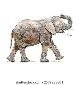 Elephant animal watercolor sketch hand drawn illustration isolated white background