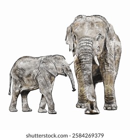 Elephant animal watercolor sketch hand drawn illustration isolated white background