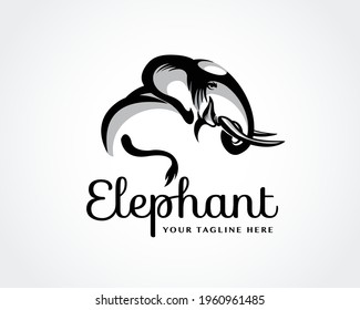 elephant art back view logo design template vector illustration