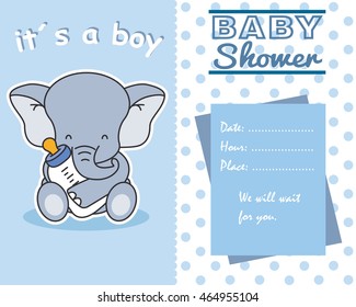 Elephant with baby bottle. baby shower boy