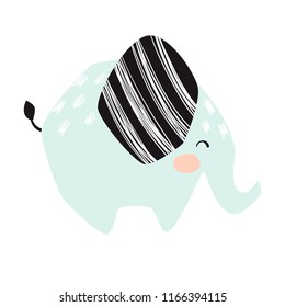 Elephant baby cute print set. Sweet zoo. Cool african animal illustration for nursery t-shirt, kids apparel, invitation, simple scandinavian child design. Little sweet one