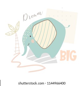 Elephant baby cute print. Sweet zoo animal. Mother and child fashion child vector. Cool african safari illustration for nursery t-shirt, kids apparel, invitation, simple scandinavian child design