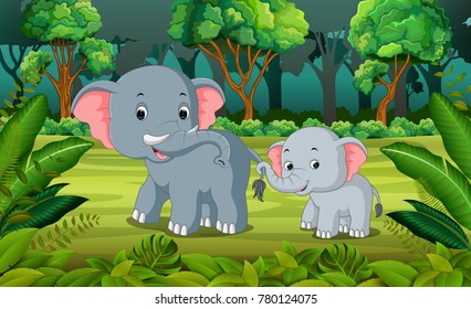 Elephant and baby elephant in the forest