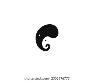 Elephant with baby elephant negative space logo. Animal mother and child black and white sign. Care protection concept. Vector illustration.