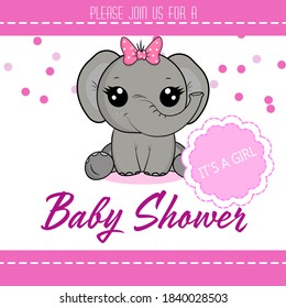 Elephant baby shower girl. Vector illustration. Can be used for t-shirt print, kids wear fashion design, baby shower invitation card.
