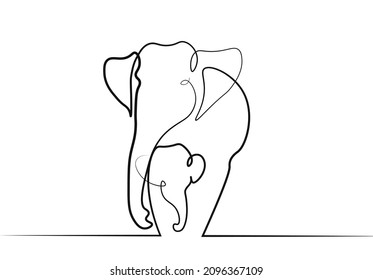 Elephant with baby symbol. Continuous one line drawing. Logo of the elephant. Vector illustration for Logo